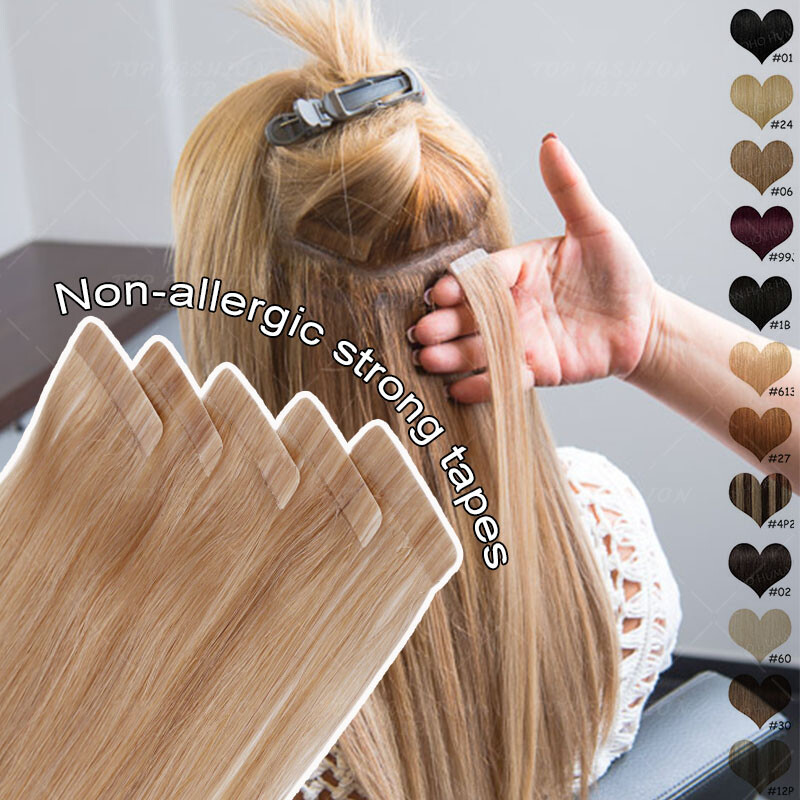 Tape In Extensions 100% Thick Human Hair Russian Remy Skin Weft Full Head Wavy