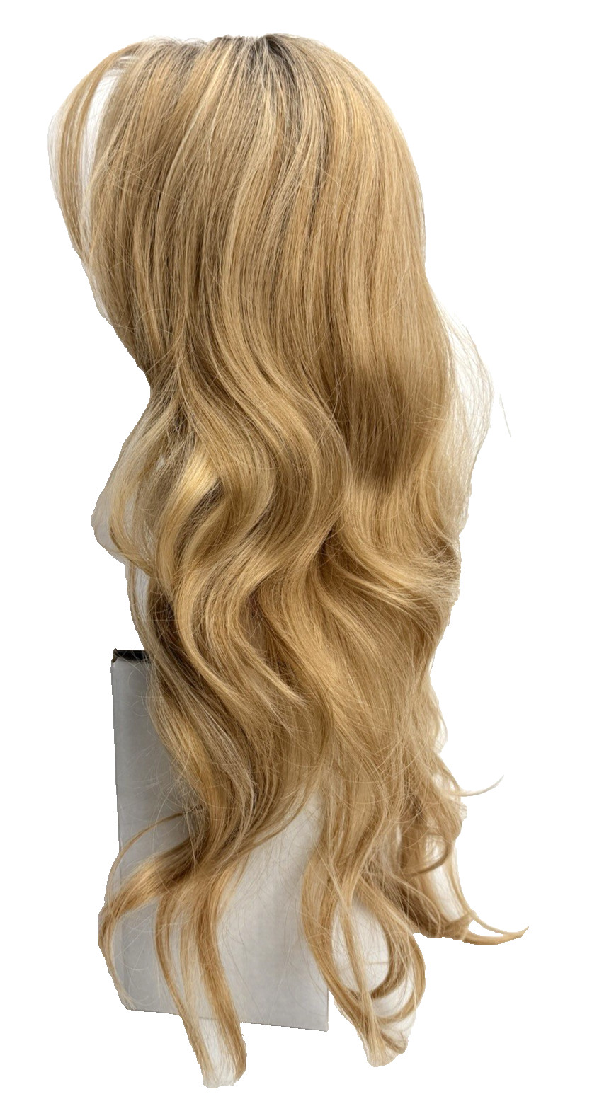 Wigyy Long 23″ Wavy Blonde Synthetic Wig Dark Roots Ombre Lace Part Adjustable