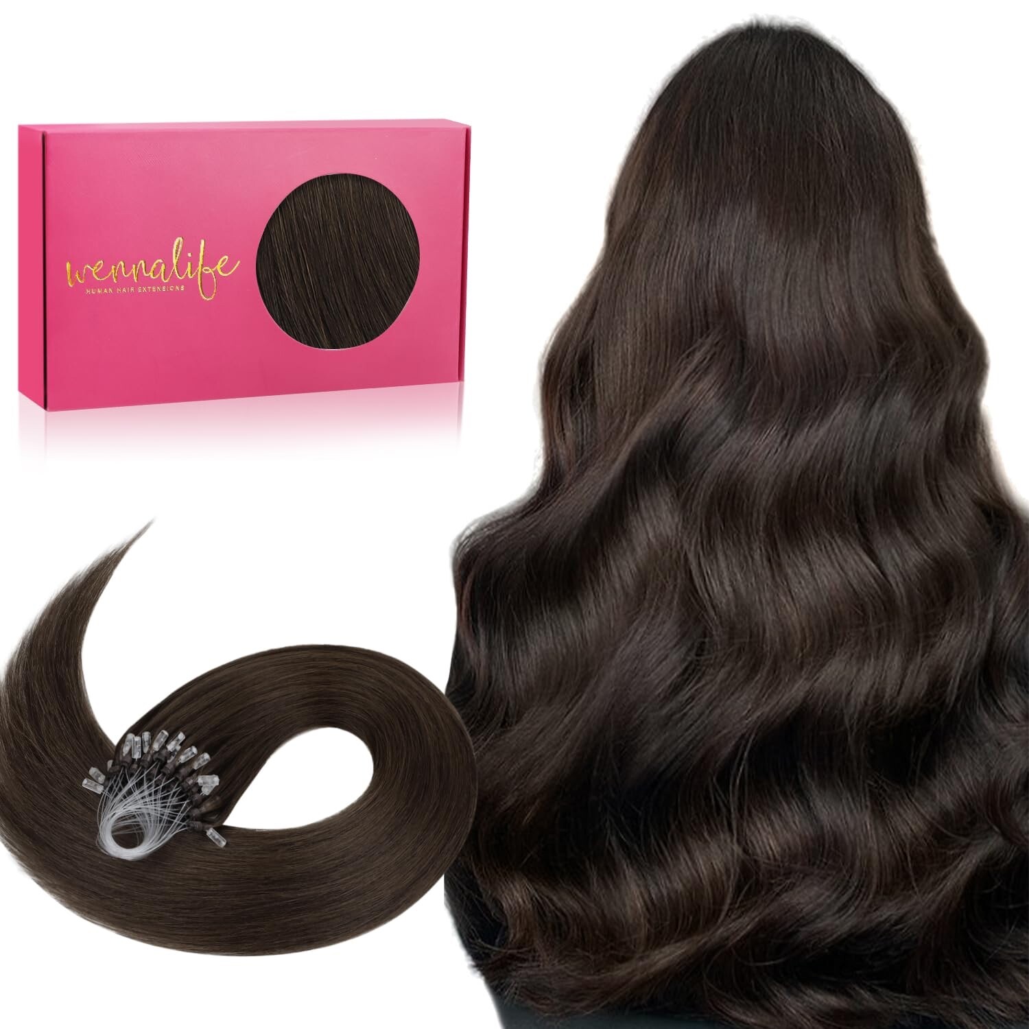 Microlink Hair Extensions Human Hair, 50g 50s 24 Inch Light Dark Brown,WENNALIFE