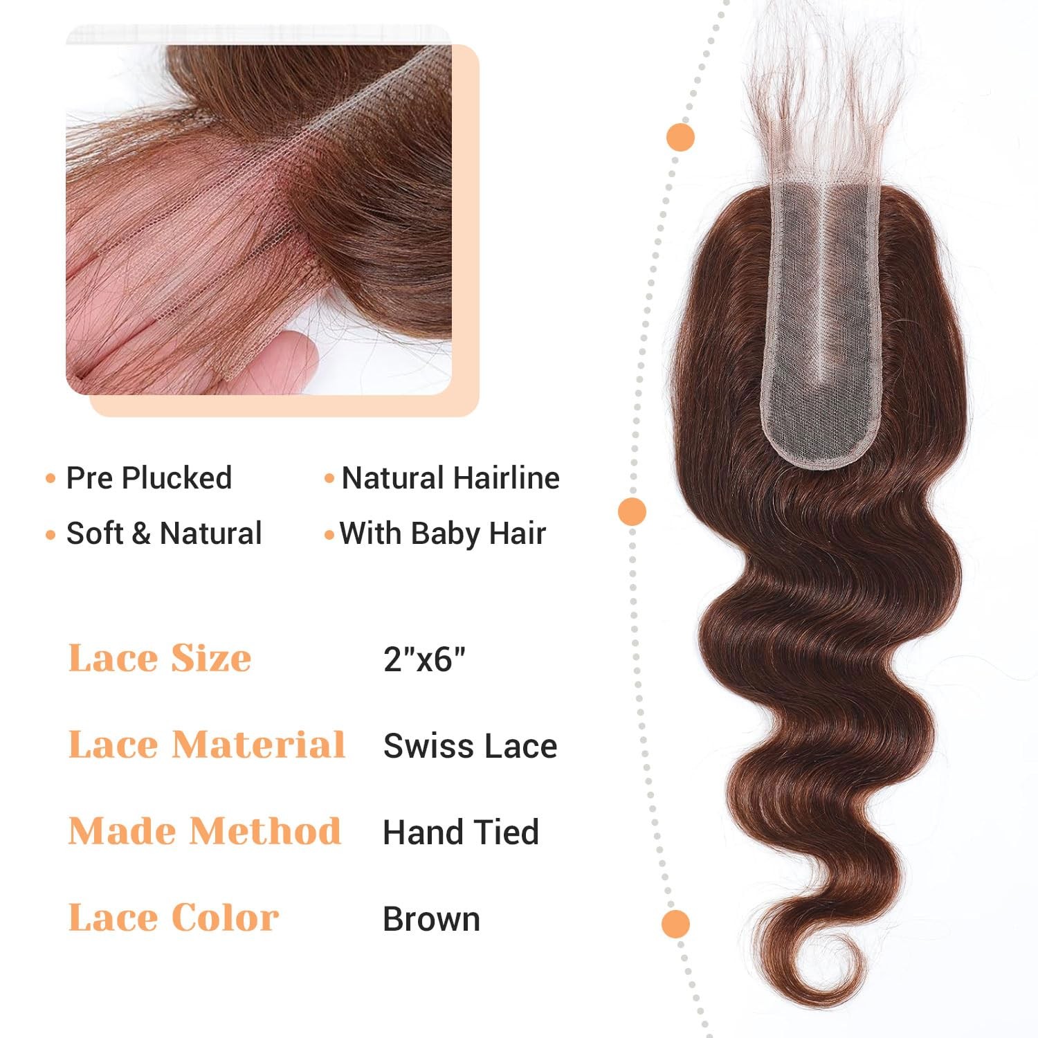 Mootaful 2X6 Hd Lace Closure 4 Brown Body Wave Transparent 2 By 6 Hd Lace