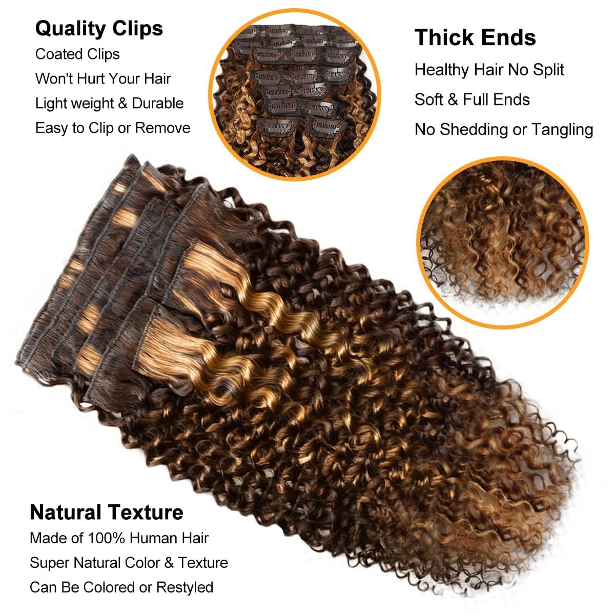 Highlight Ombre Honey Blonde 4/27 Kinky Curly Clip Ins 12 Inch 110g 8pcs 3C 4…