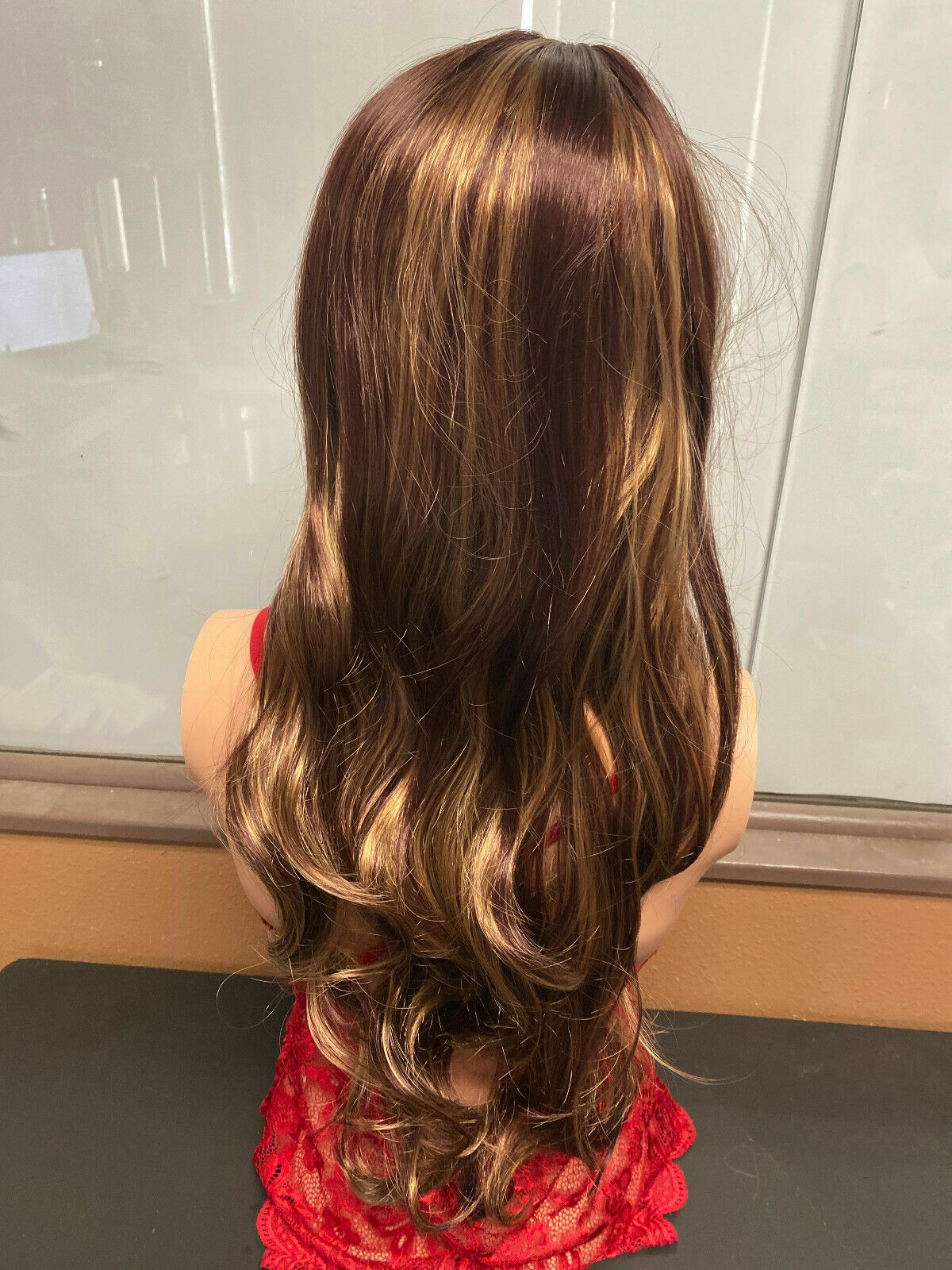 Women Lady Golden Brown Gold Blonde Ombre Long Wavy Curly Wig Synthetic Hair