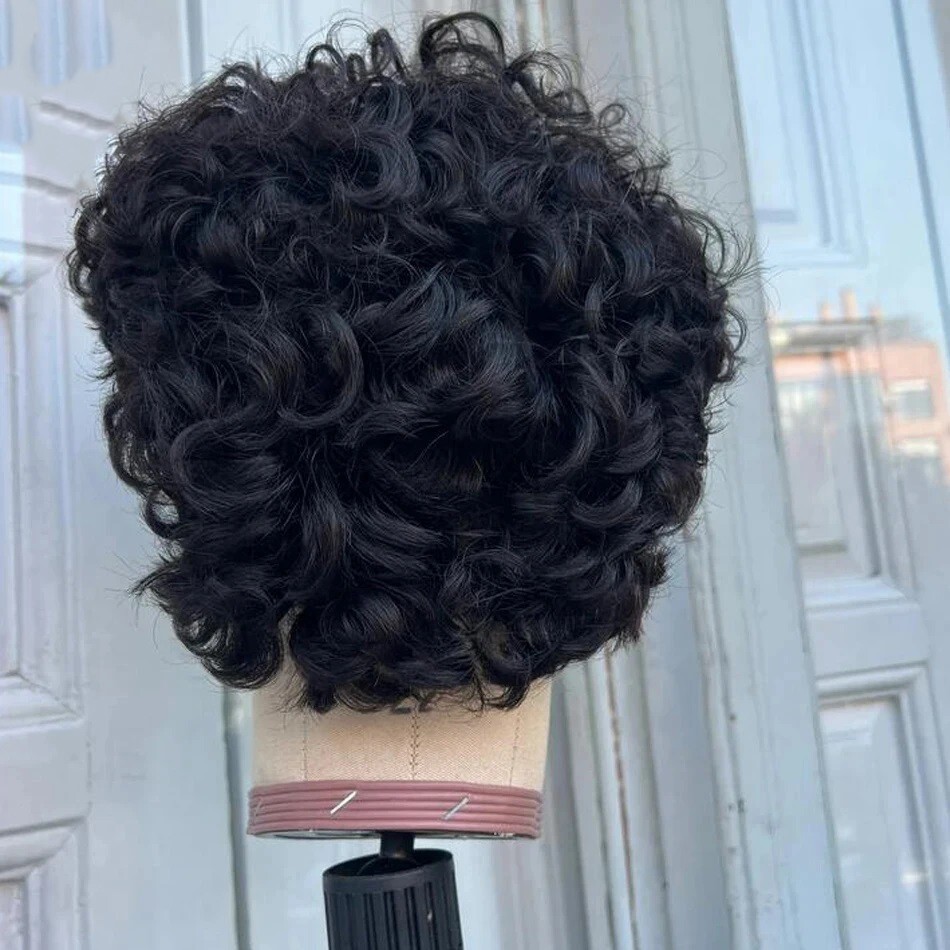 Short Pixie Cut Curly 13X6 Lace Front Wig For Men Brazilian Remy Human Hair Wavy