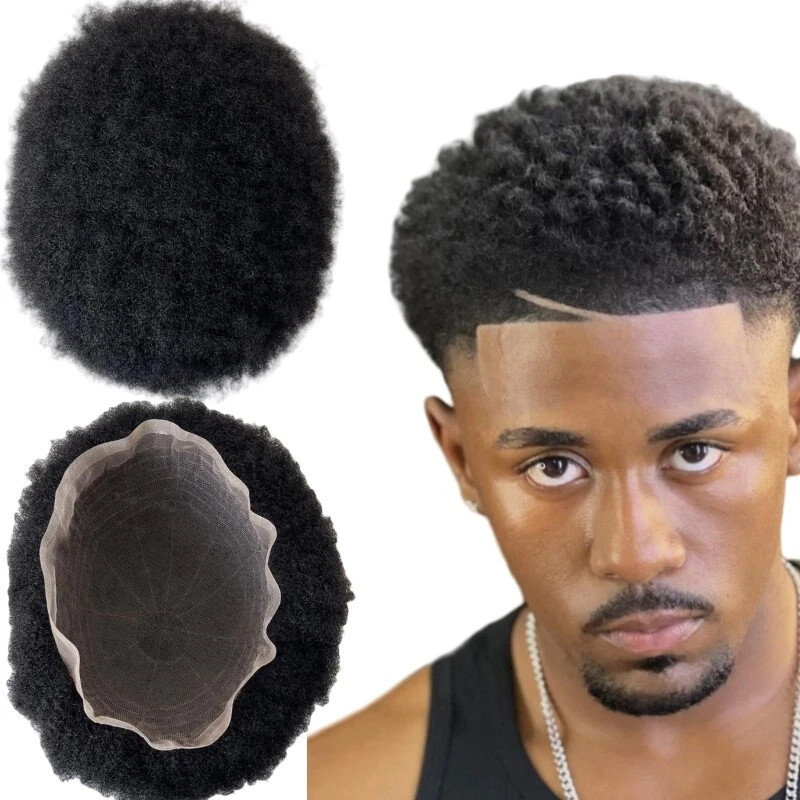 Afro Full Lace Toupee African American Mens Toupee Human Hair 4mm Wave 8”X10”