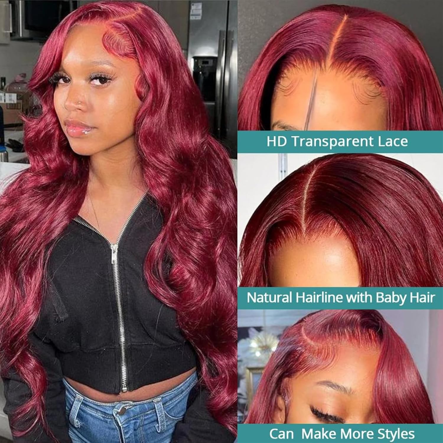 YesJYas 99J Burgundy Lace Front Wigs Human Hair 13X4 Body Wave HD 26Inch