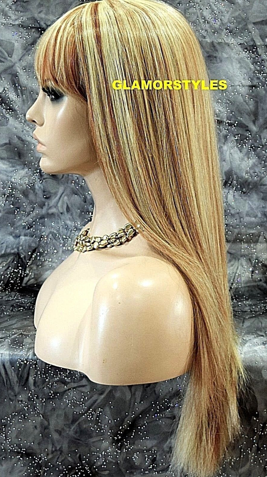 FULL WIG LONG LAYERED STRAIGHT WITH BANGS MEDIUM BLONDE MIX HEAT OK #F27.613 NWT