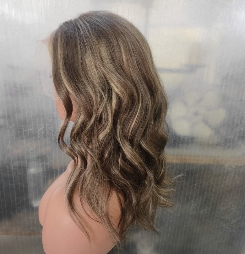 Dark Brown Blonde Highlight 100% Human Hair Lace Front Wigs