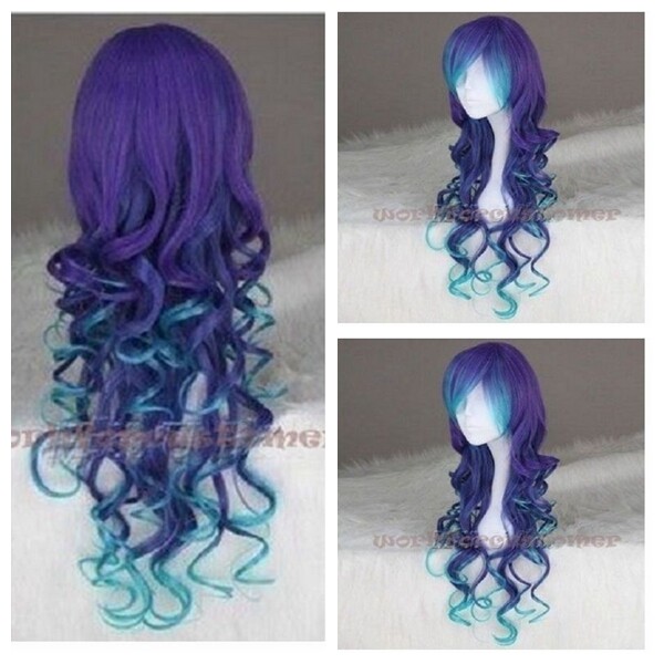 Long Straight Synthetic Wig Blue Purple Ombre Hair Cosplay Wigs Halloween Party