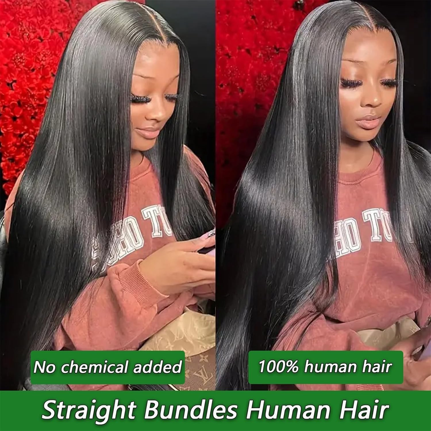 100% Frontal Straight Natural Black Brazilian Virgin Human Hair 2 Bundles 13×4