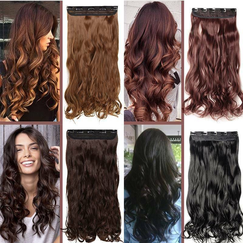 One Piece Hair Clip-in Hair Extensions Wavy Curly Straight Fake 5 clips Hair US