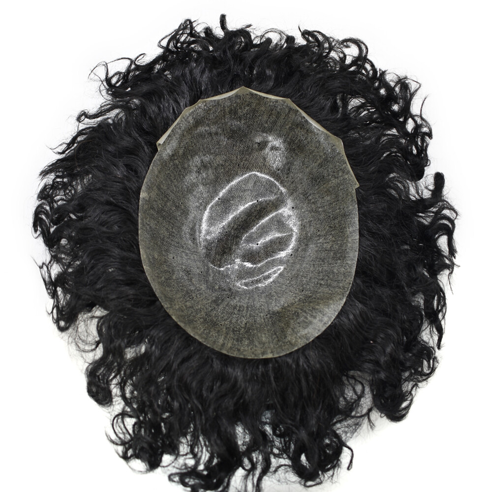 Toupee For Men 20mm Curly 100%Human Hair Mens Toupee Hair Pieces Wavy Kinky Hair