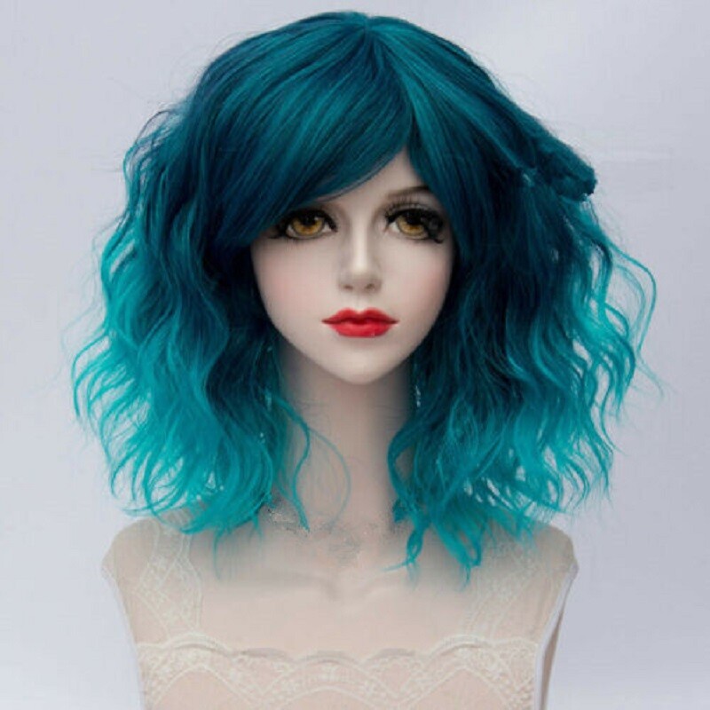 Synthetic Halloween 35cm Short Ombre Fancy Curly Cosplay Stylish Party Wig