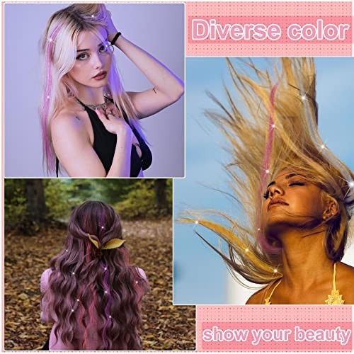 36 Pcs Clip-in Hair Tinsel Extensions – 19.6 Inch Glitter Clips for Parties, Ret