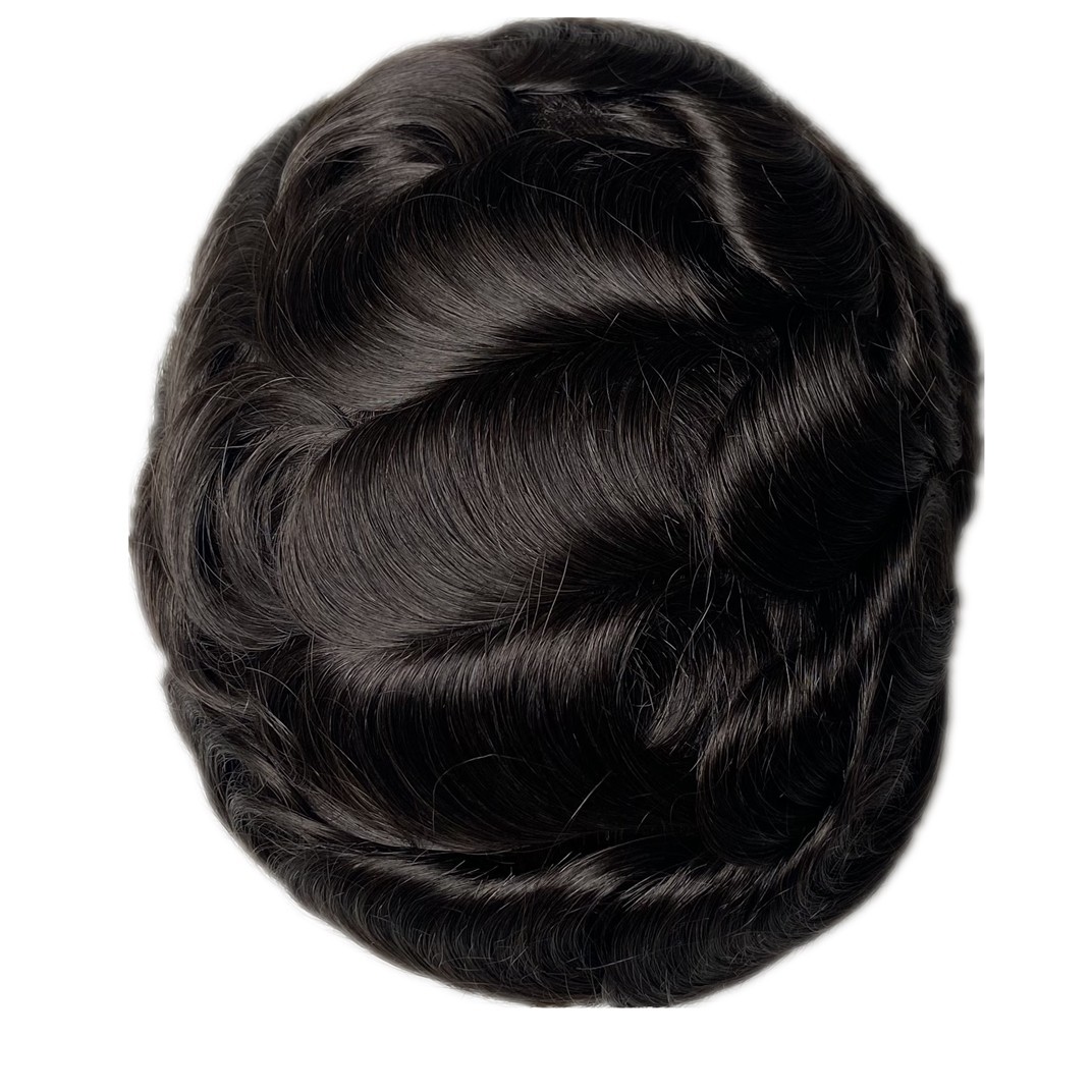 Mens Toupee Human Hair Replacement System French Lace Skin Back Hairpiece #1B
