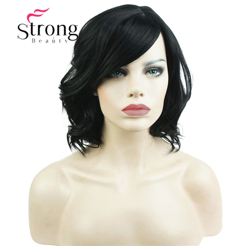Short Black/Brown Ombre Bob, Side Part, No Bangs Full Synthetic Wigs for Women