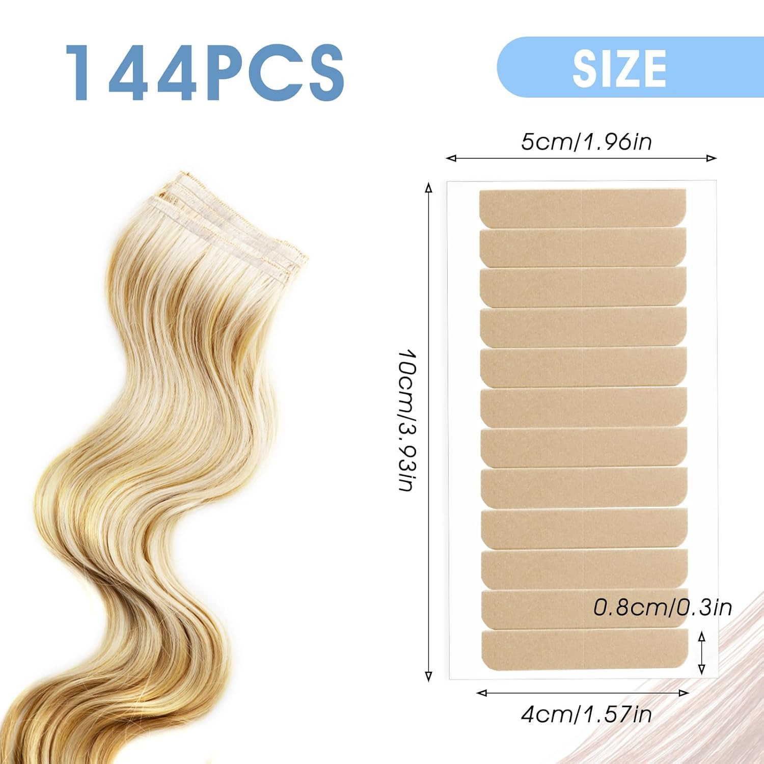 Hair Extension Tape Tabs, 144PCS Pre-Cut Double Sided Adhesive Tapes in Hair