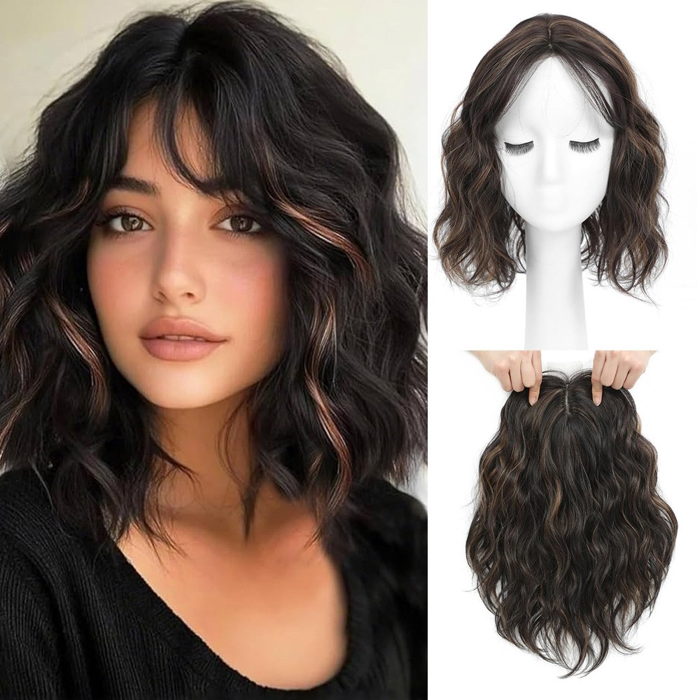 Hair Topper for Women12Inch Curly/Wavy Clip-In Synthetic Hairpiece for Thinning