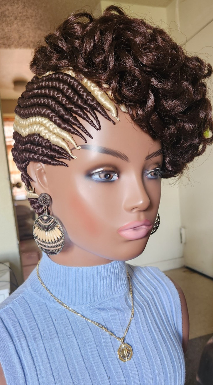 Fully Hand Braided box curly Mohawk braids cornrow wig Dark brown/Blonde