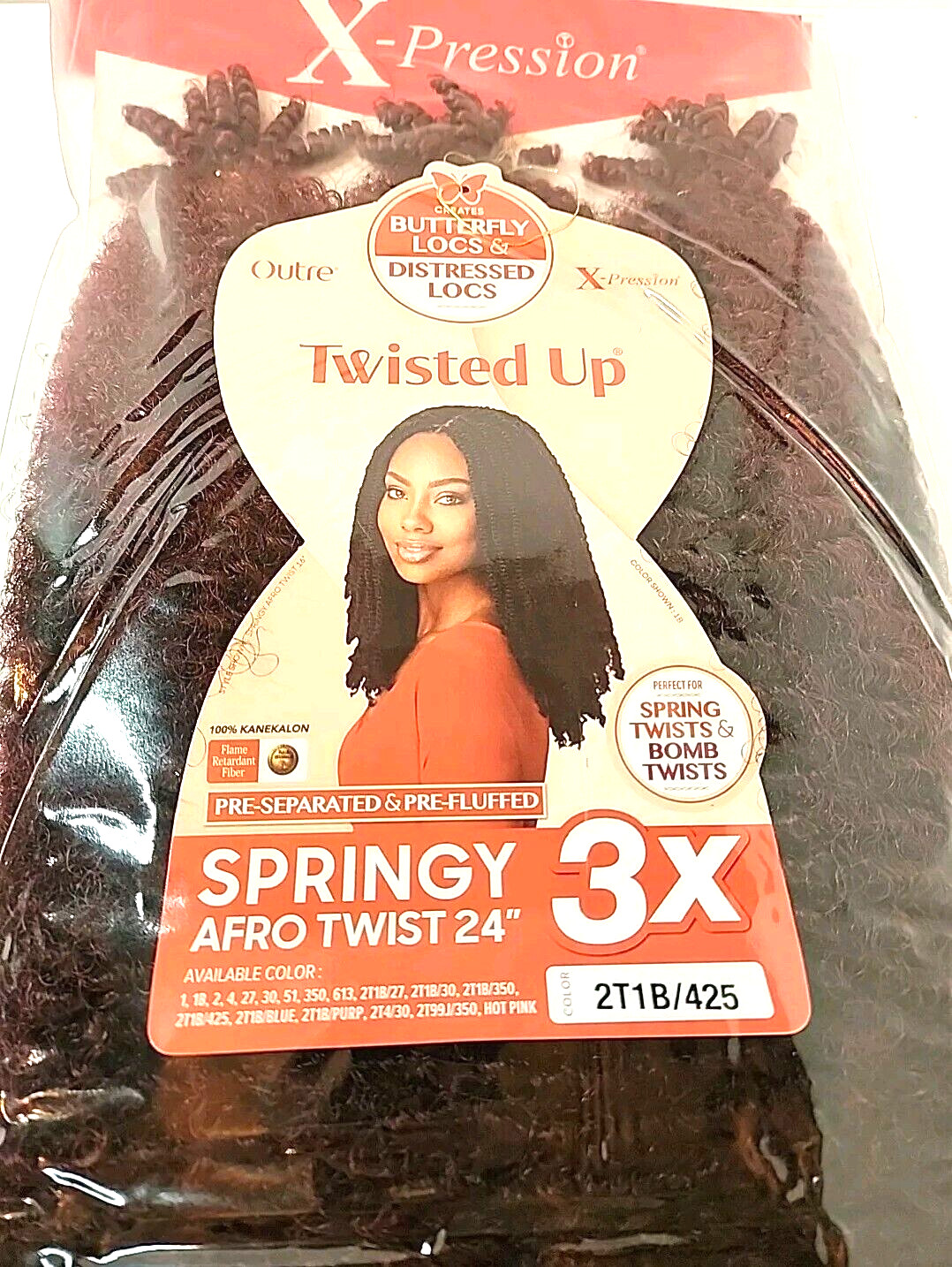 Outre 3 Pack AFRO TWISTS 24″ Extensions Springy Braids 2T1B/425 Red Brown Hair