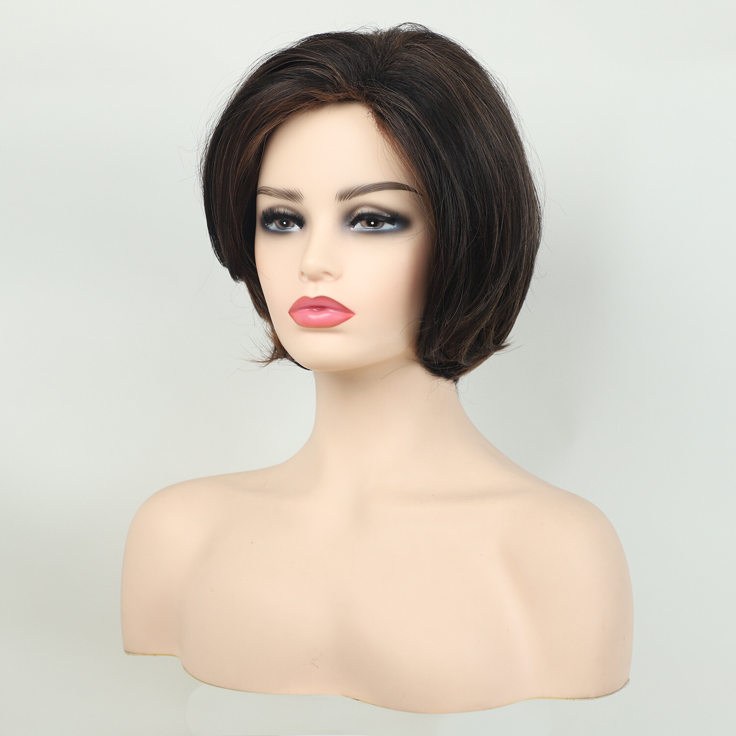 Short Black Mix Auburn Blonde Bob Wigs for Women Daily None Lace Synthetic