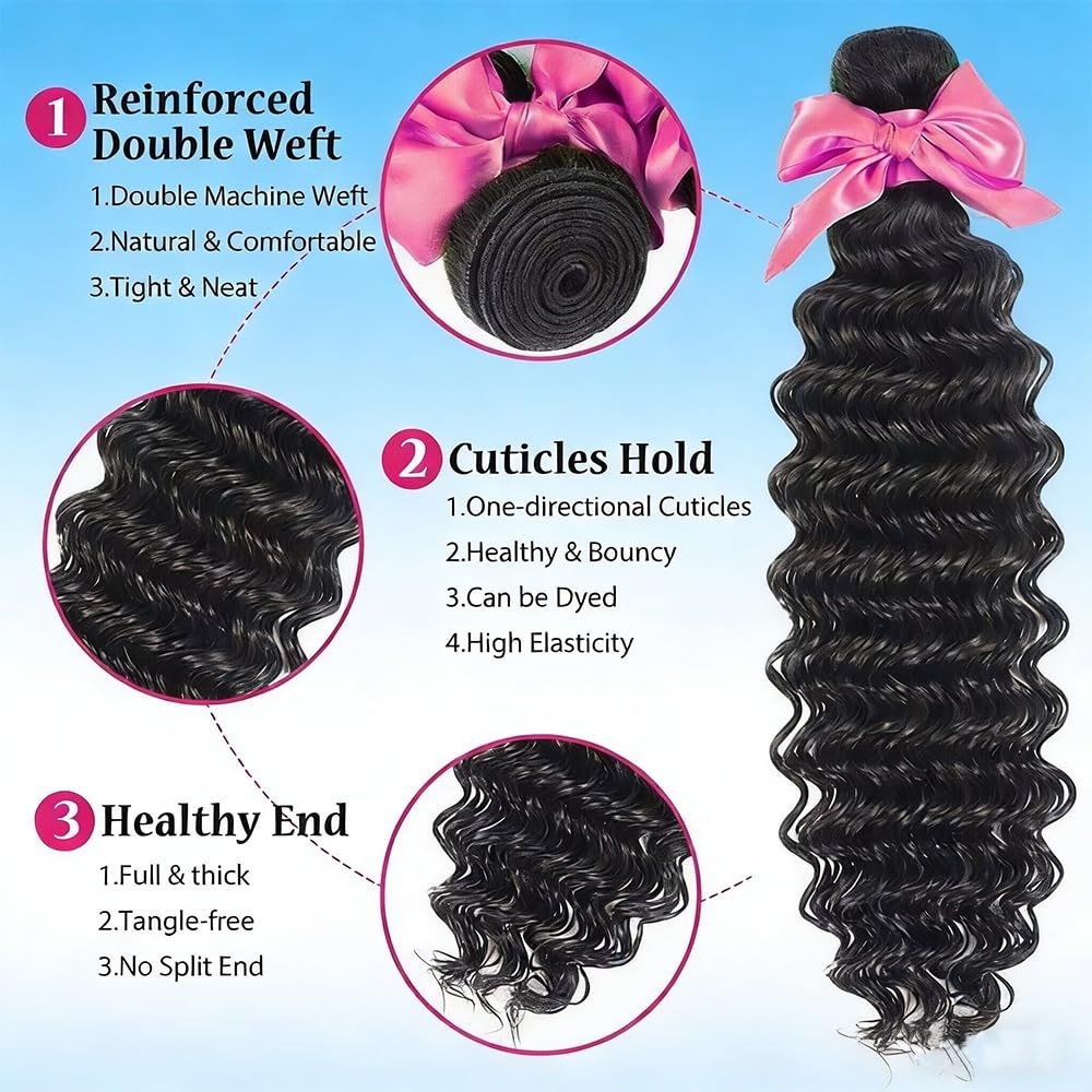 20″ Deep Wave Human Hair Bundles – 100% Unprocessed Brazilian Virgin Curly Weave