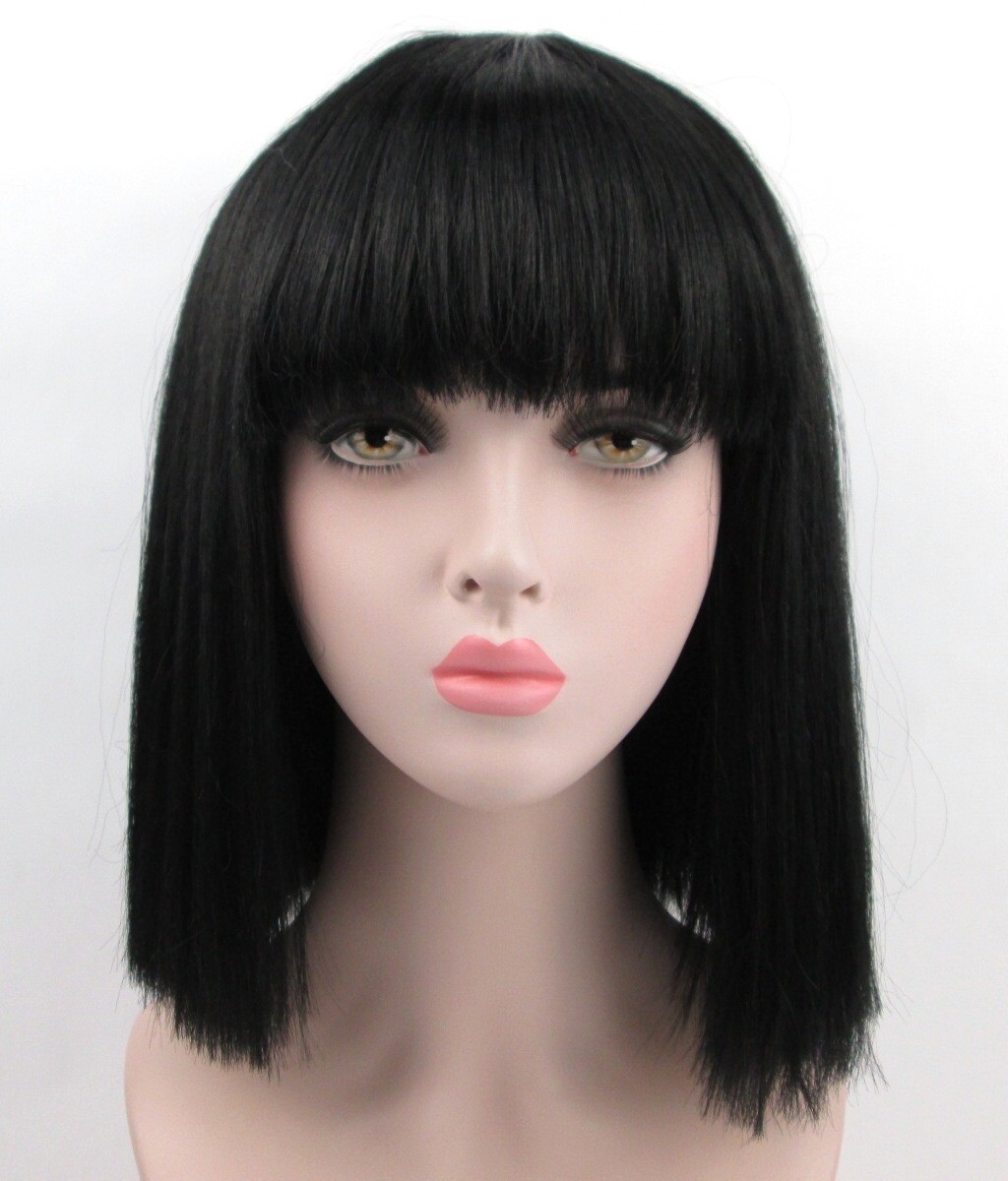 WOMEN CLASSIC CLEOPATRA STYLE 14″ STRAIGHT HAIR WIG W/ FULL BANGS SKIN TOP NIDA