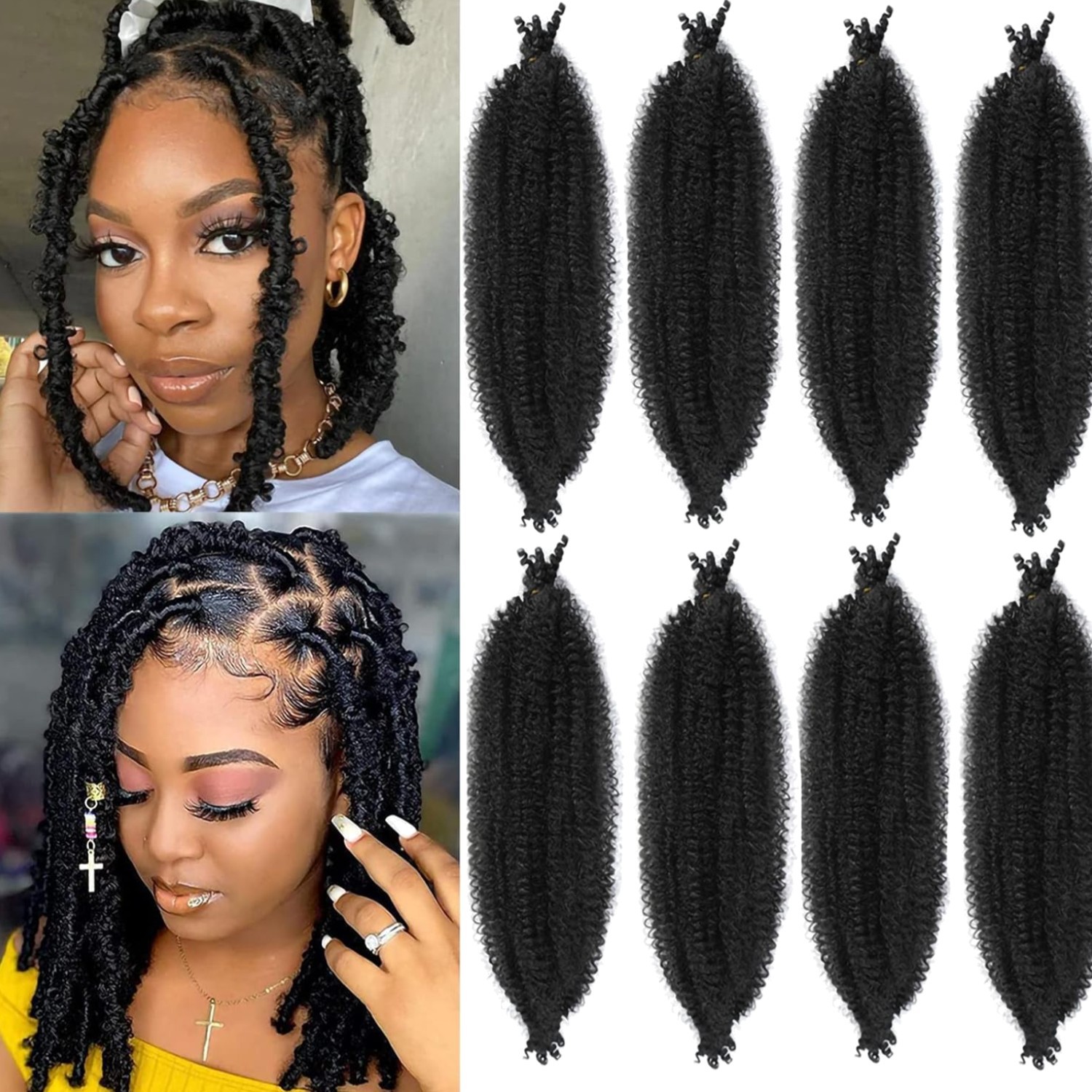 14 Inch Pre-Separated Springy Afro Twist Hair 8 Packs Black Pre-Fluffy Natura…