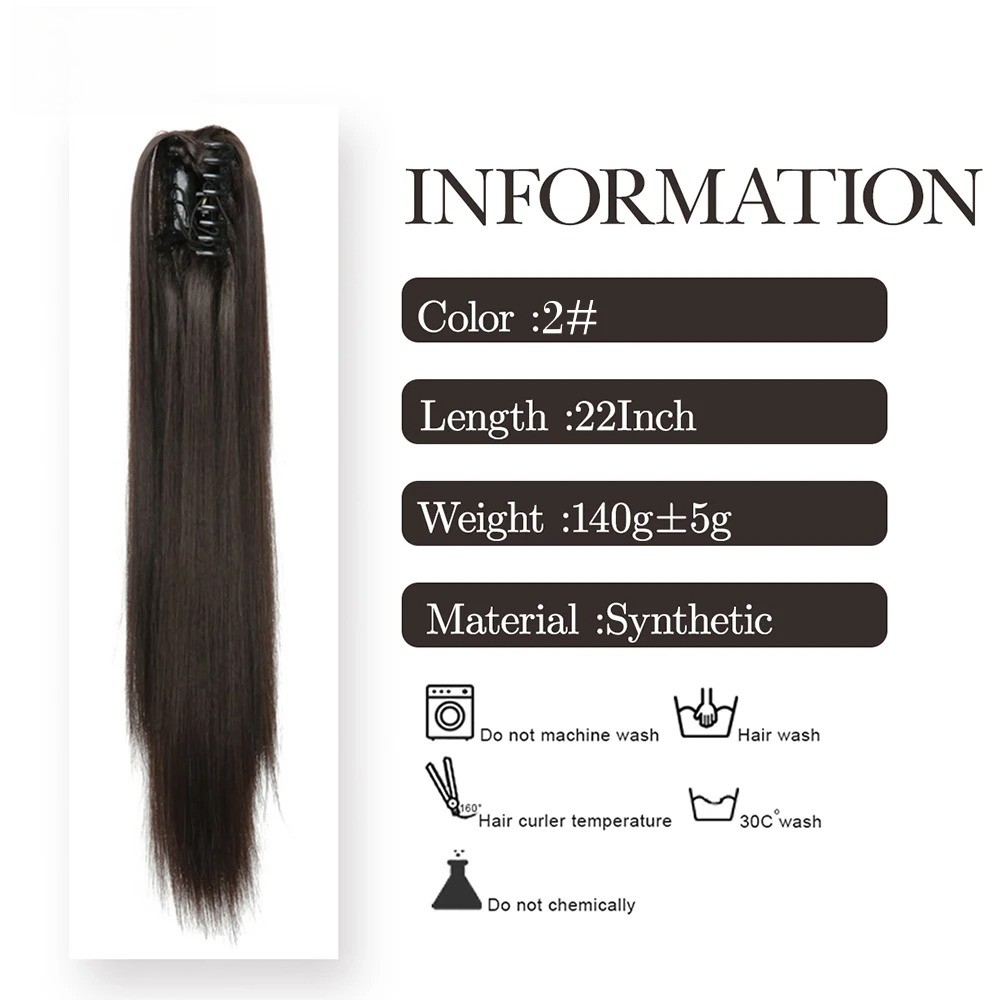 Women 24Inch Long Straight Synthetic Claw On Ponytail Hair Extensions Hairpiece