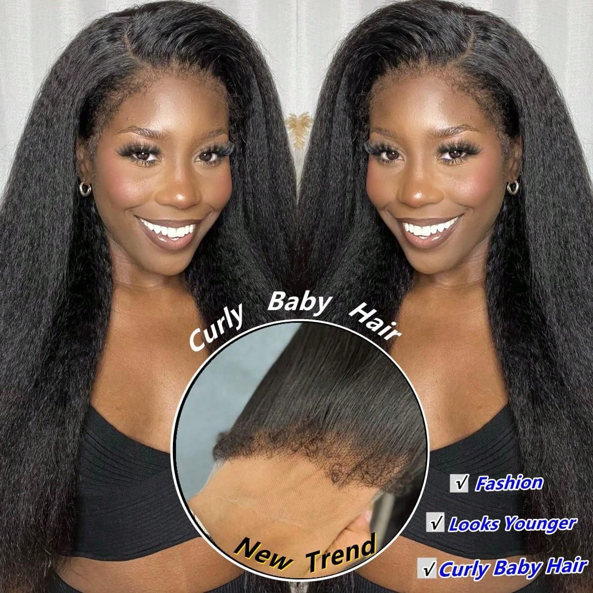 13×4 Kinky Straigh Transparent Lace Natural Color 200% Density Human Hair