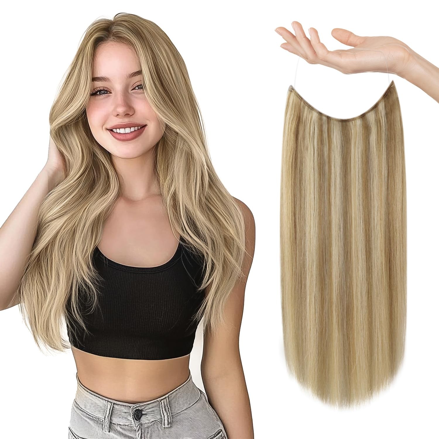 16-28inch good Remy Human Hair Hidden Invisible Wire Hair Extensions thick