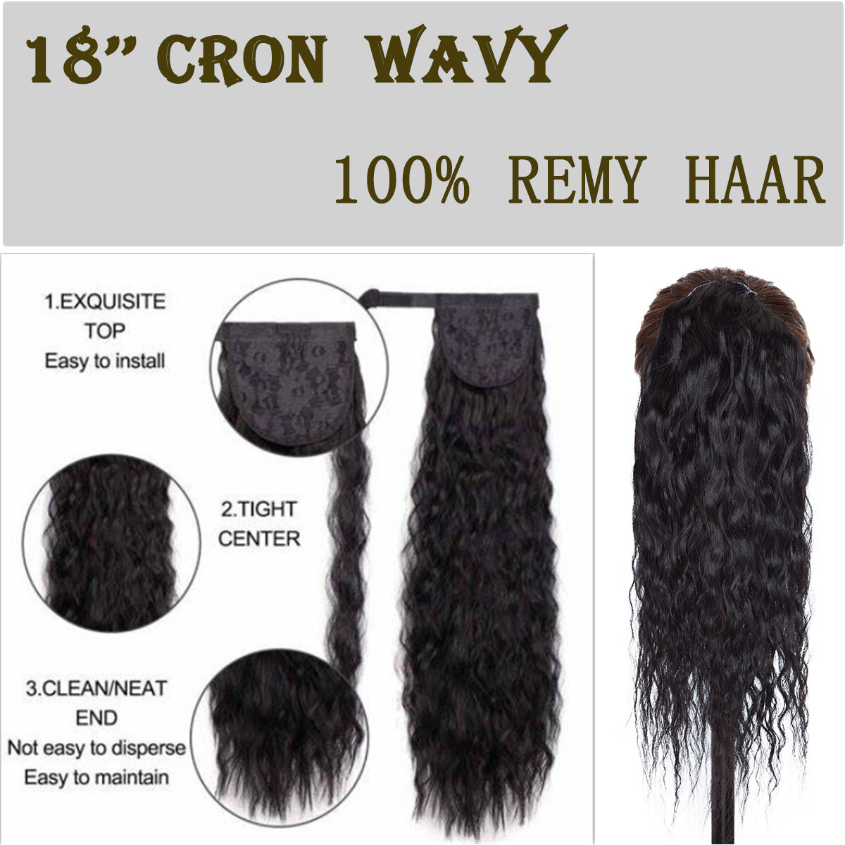 THICK Ponytail Clip in Human Hair Extensions Wrap Around Body Wave Hairpiece US