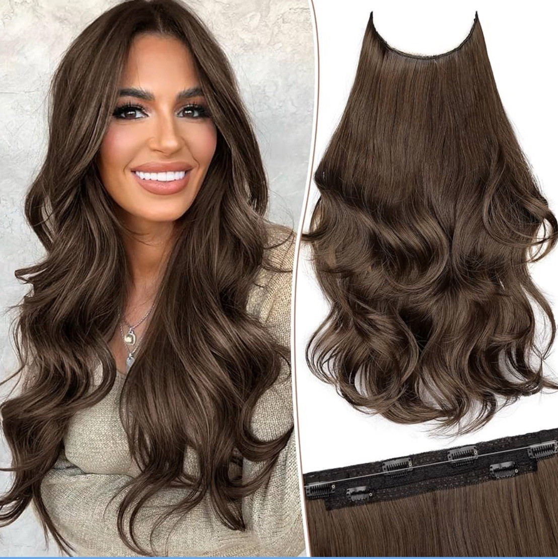 Invisible Wire Hair Extensions Long Wavy Layered Synthetic Hair Extensions20”