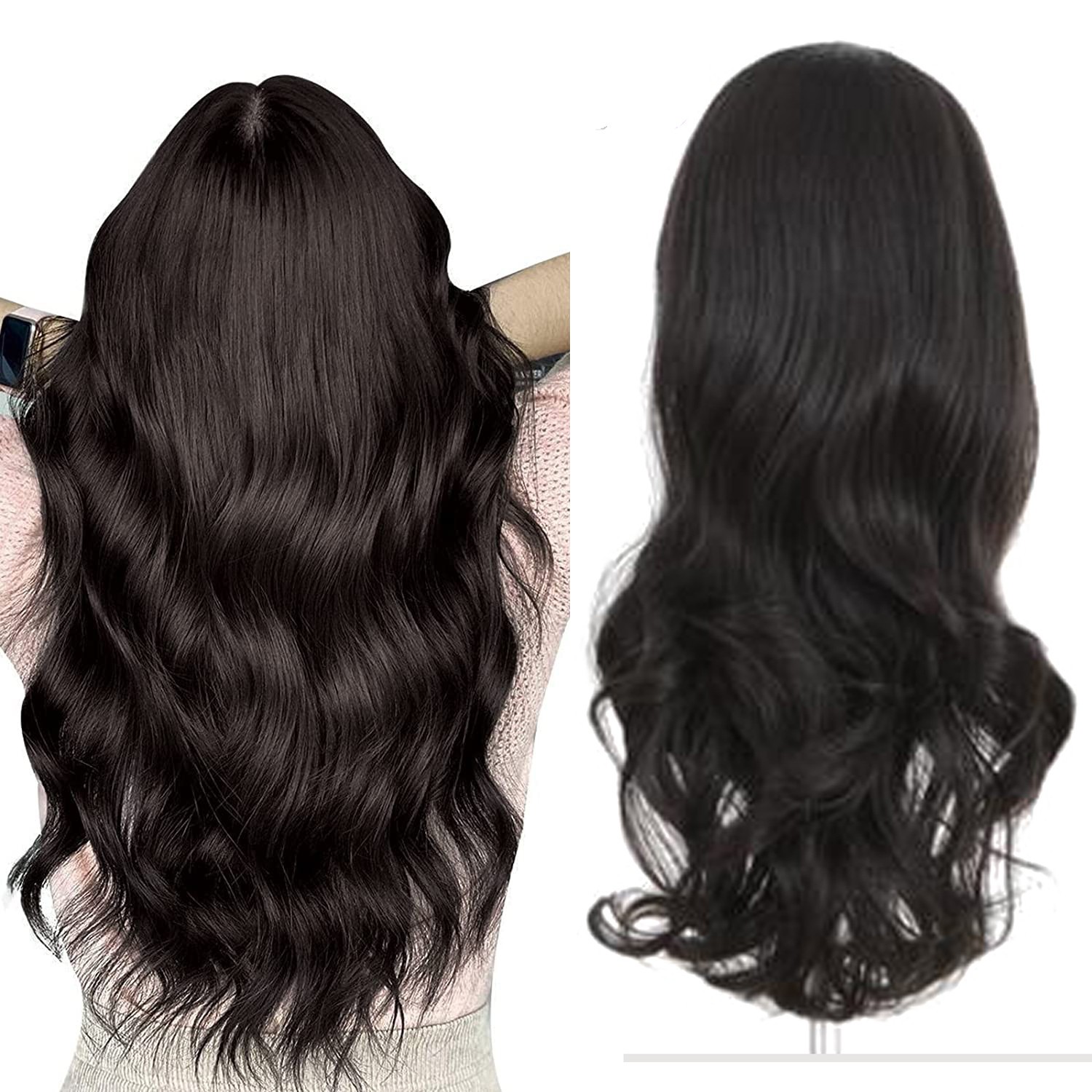 Long Beauty Wavy Machine Weft Cap 100% Remy Human Hair Glueless 3/4 Half Wigs