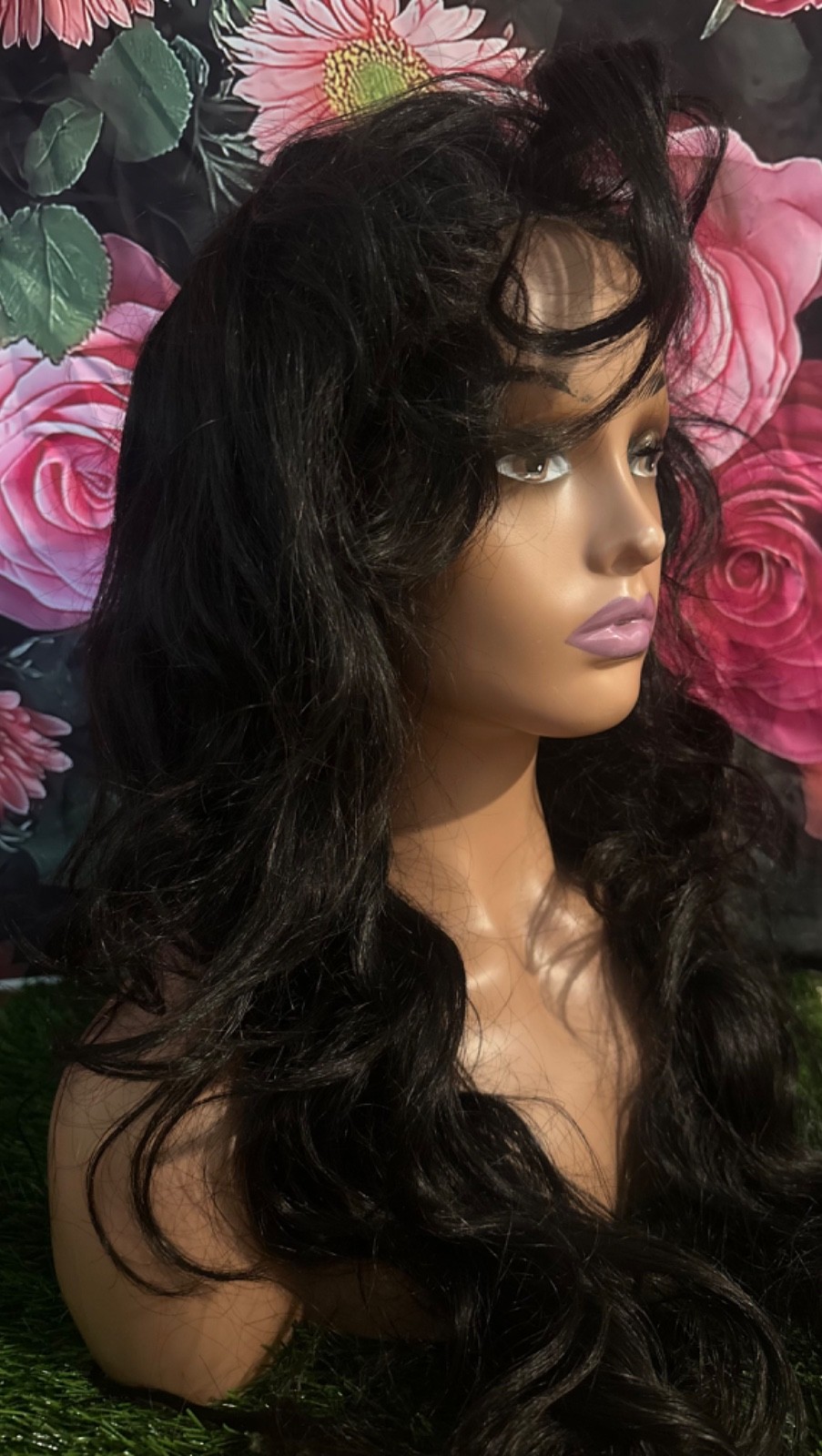 Dark Long Lace Front Wig Human Hair Blend Lace