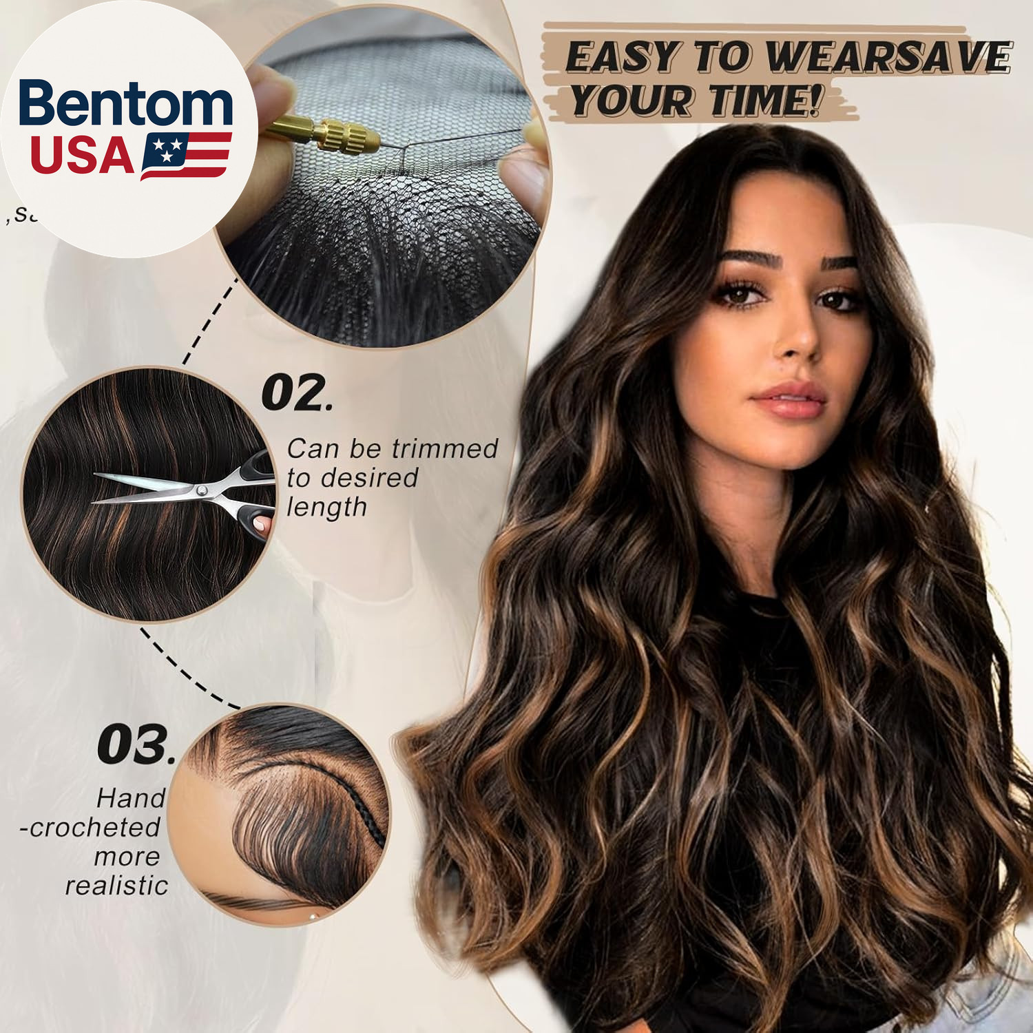 Synthetic Lace Front Wig 26 Inch Brown Highlight Wigs for Women 13X4 Preplucked
