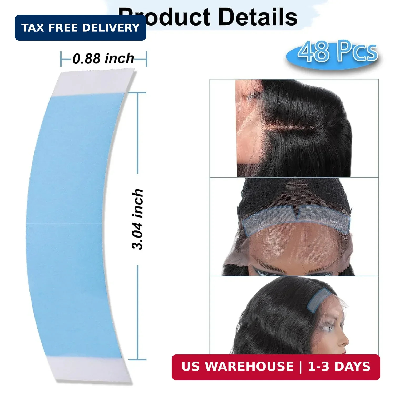 48PCS Ultra Hold Lace Wig Tape Double Sided Waterproof Hair Extension Blue