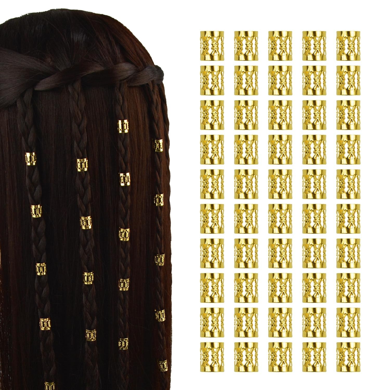 50 Pcs Gold Dreadlocks Beads & Hair Cuffs – Chic Braiding Accessories