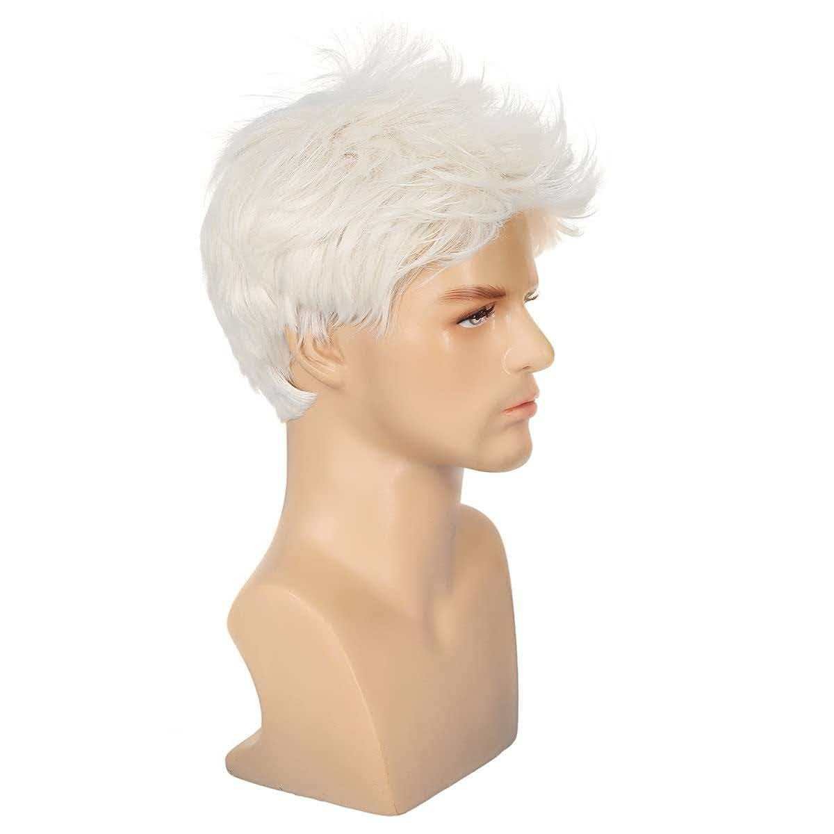 Men’s 6in Short White Wig Full Cosplay Heat Resistant Synthetic Party