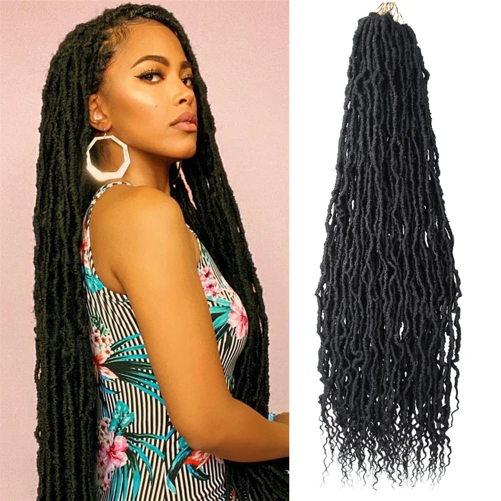 BOHOBABE 36″ Faux Locs Crochet Hair, Boho Soft Curly Ends, Goddess Braids 6 Pack