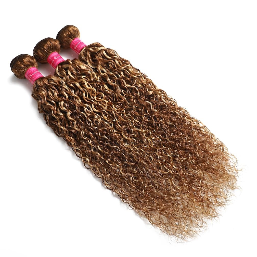 Brazilian Virgin Hair Water Wave Bundles 4/27 Honey Blonde Ombre 16-20″