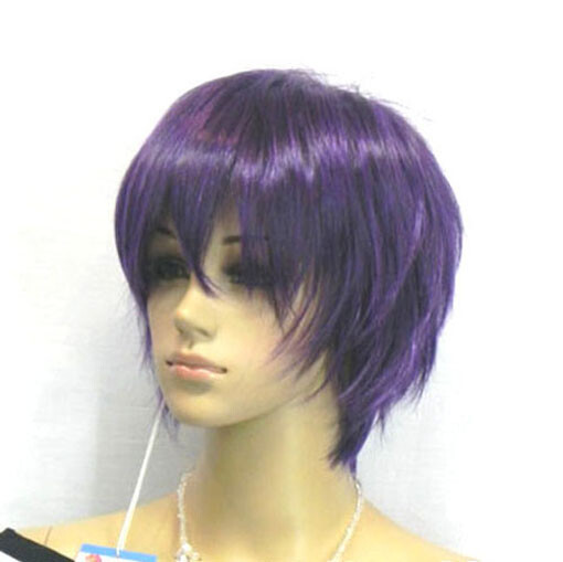 Fashion Short Dark Purple Straight Women Lady Cosplay Anime Hair Wig Wigs + Cap
