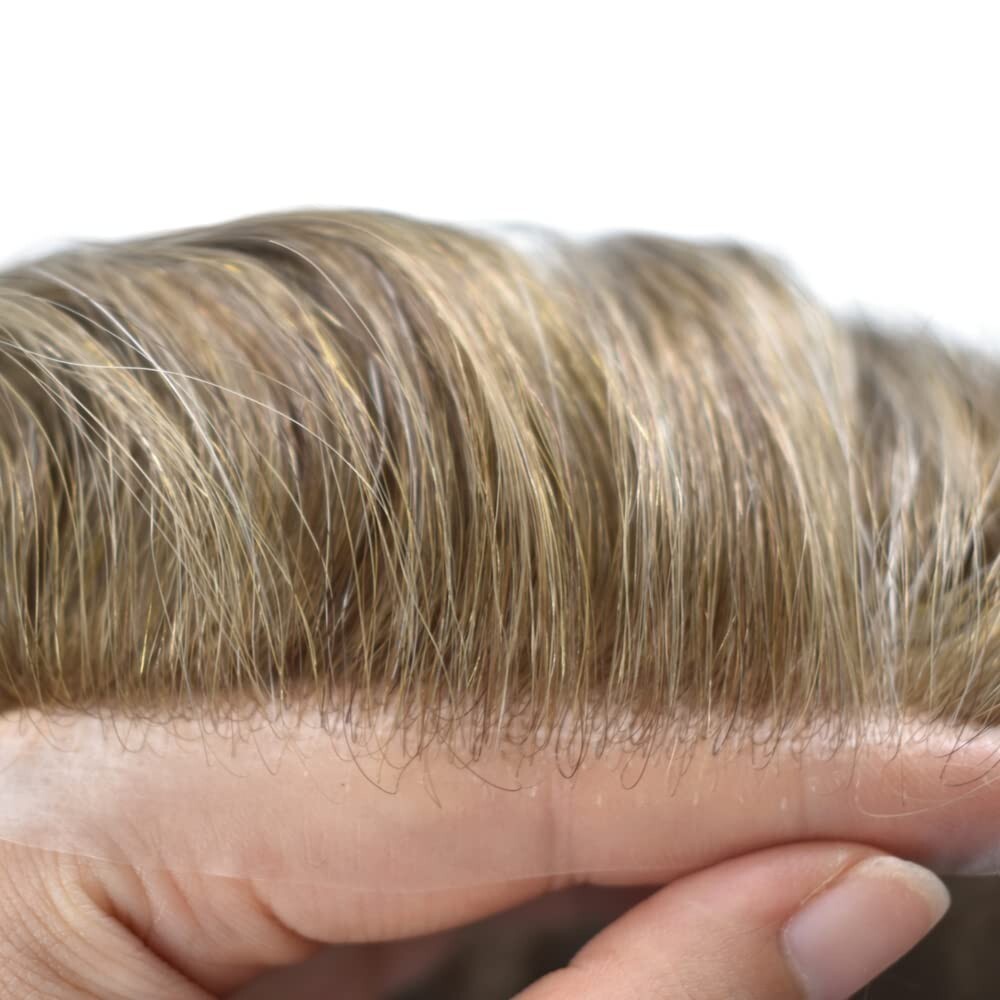 Mens Toupee Human Hair Piece Ultra Thin Skin V-Loop Men Hair Replacement System