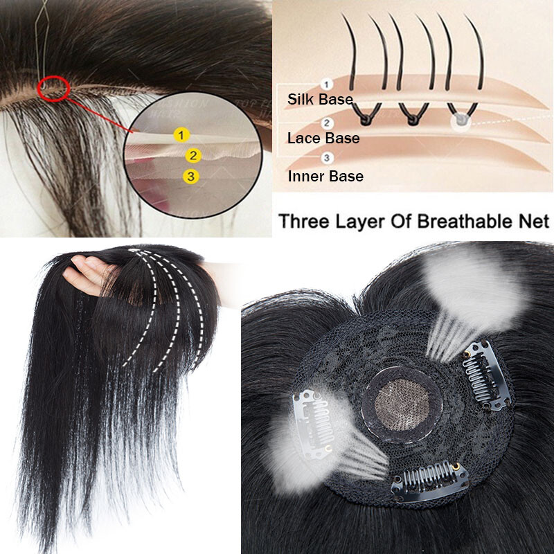 100% Remy Human Hair Topper Toupee Hairpiece Wigs Clip In Silk Base Honey Brown