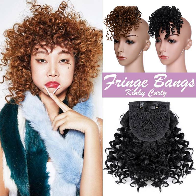 Afro Kinky Curly Bangs Clip in Fringe Bangs Hair Piece as Human Hair Extensions