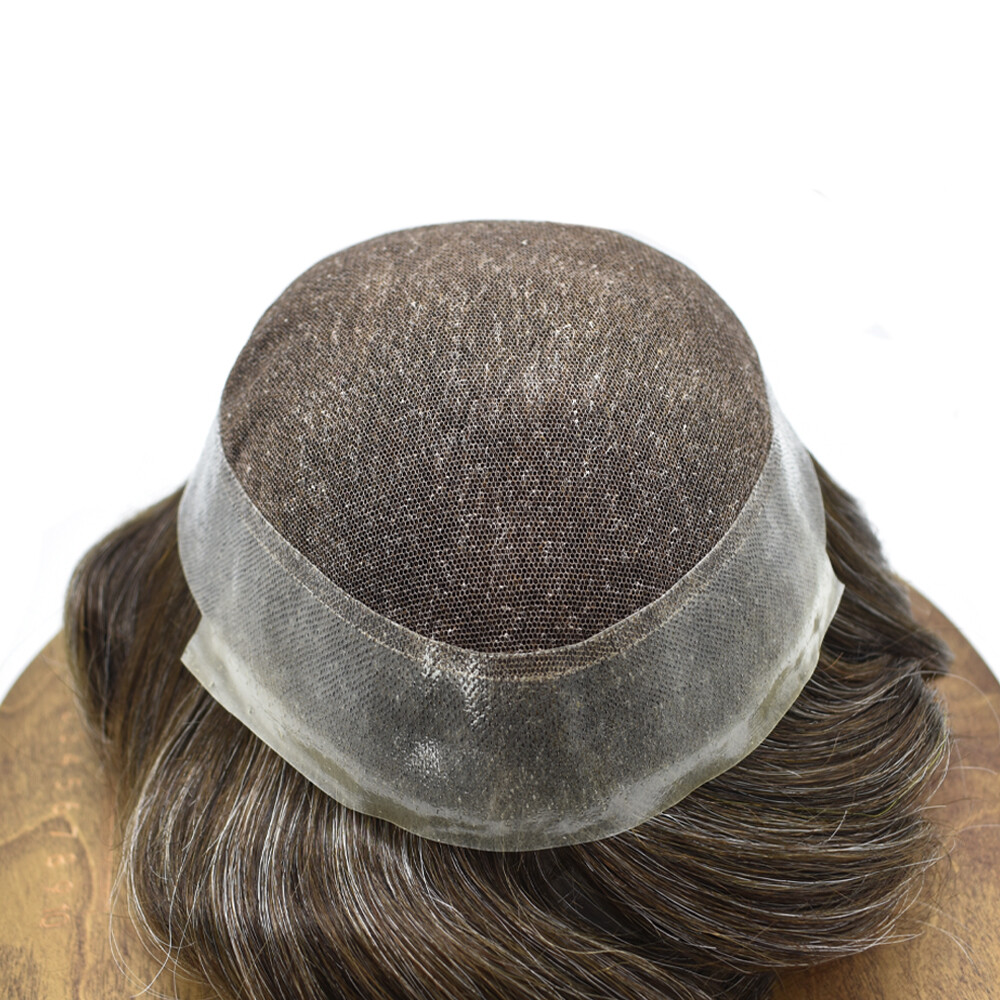French Lace Poly Around Skin HairpieceMens Toupee Human Hair Replacement System