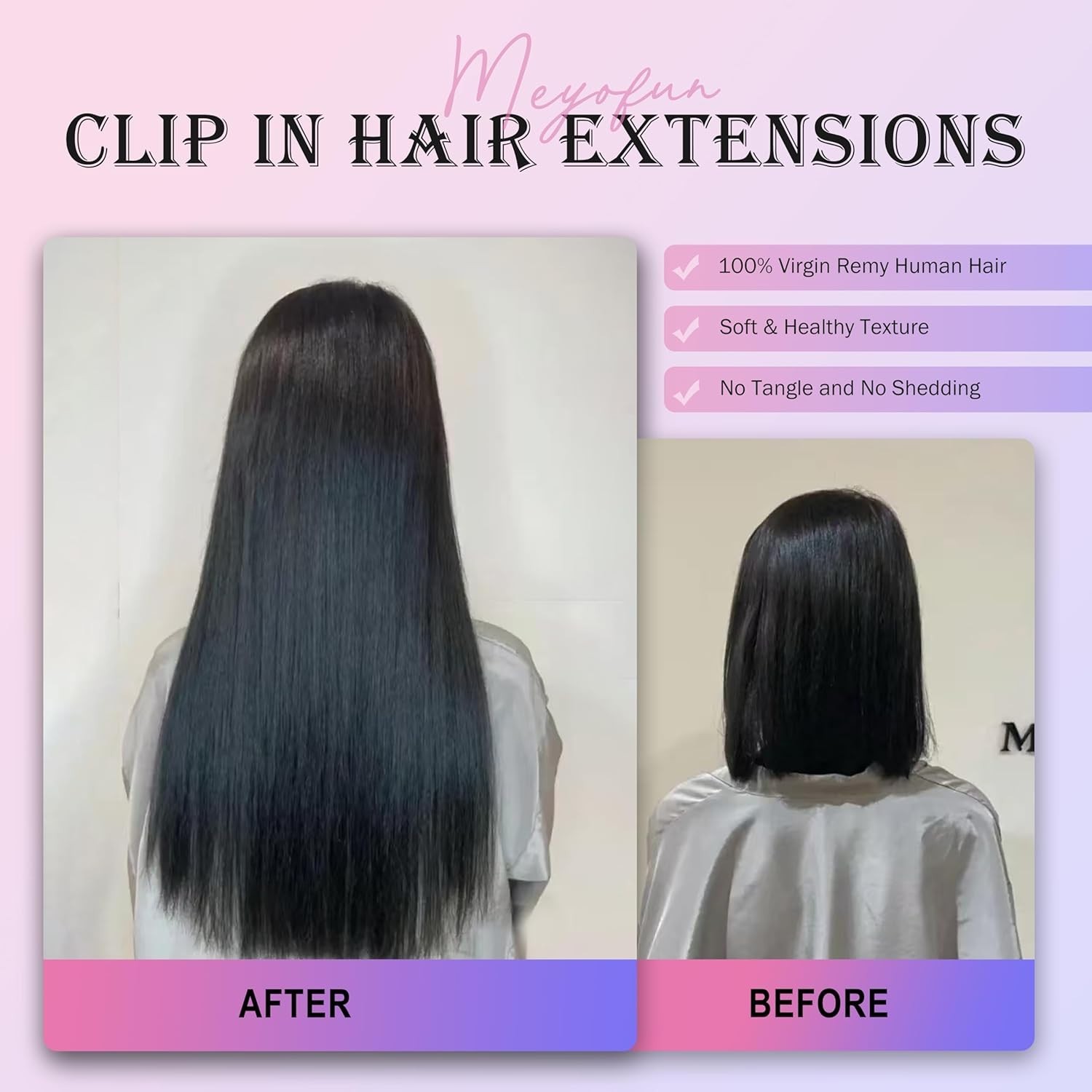 Luxury 18 Inch Double Weft Clip In Hair Extensions – 100% Human Hair, 1B Color