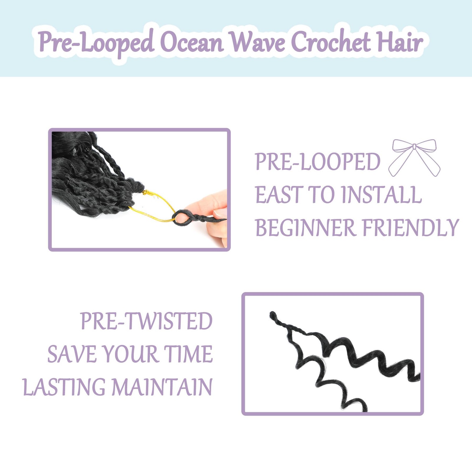 Pre-Looped Ocean Wave Crochet hair Deep Wavy Crochet Hair Water Wave Braiding…