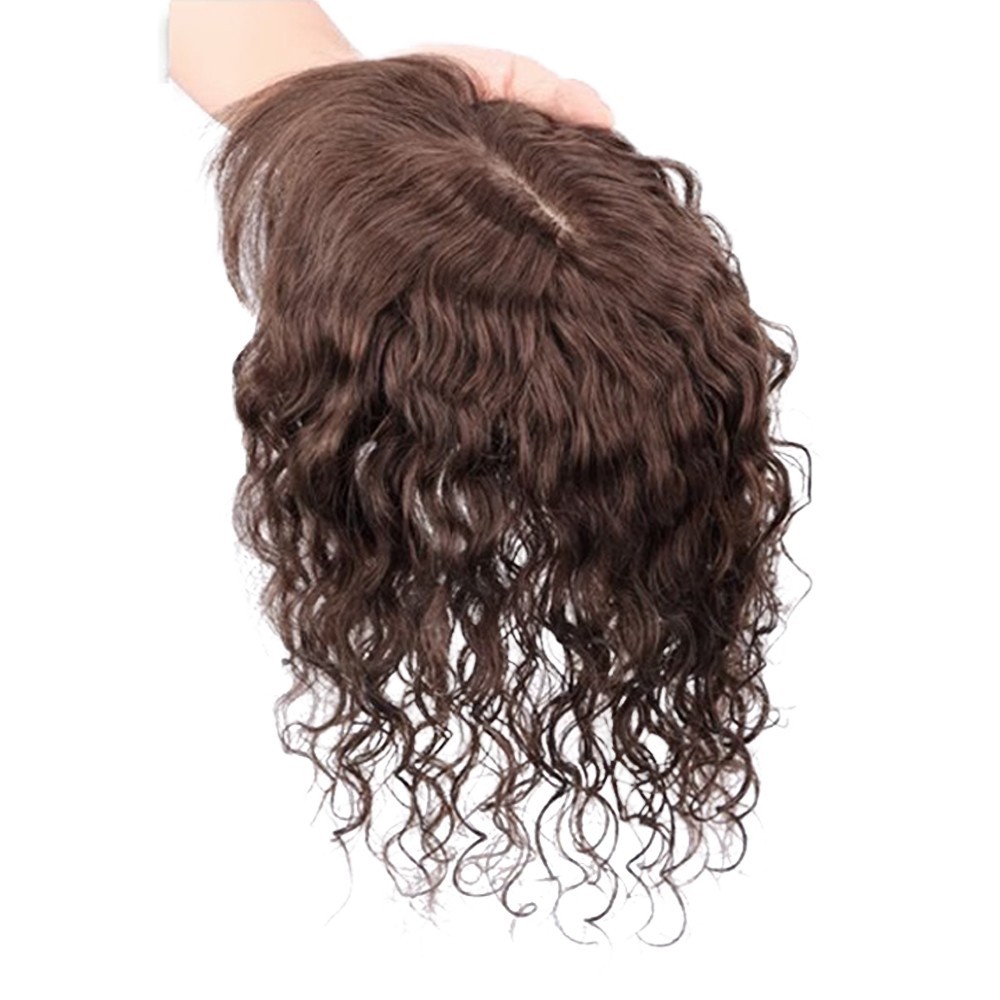 Soft 100% Human Hair Toupee Curly Hair Topper Top Clip in Hair Pieces for Women