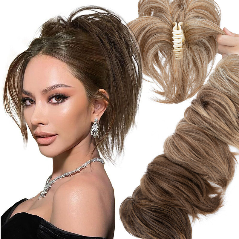 Natural Curly Messy Bun Hair Piece Bendable Updo Claw Clip in Hair Extensions 8″