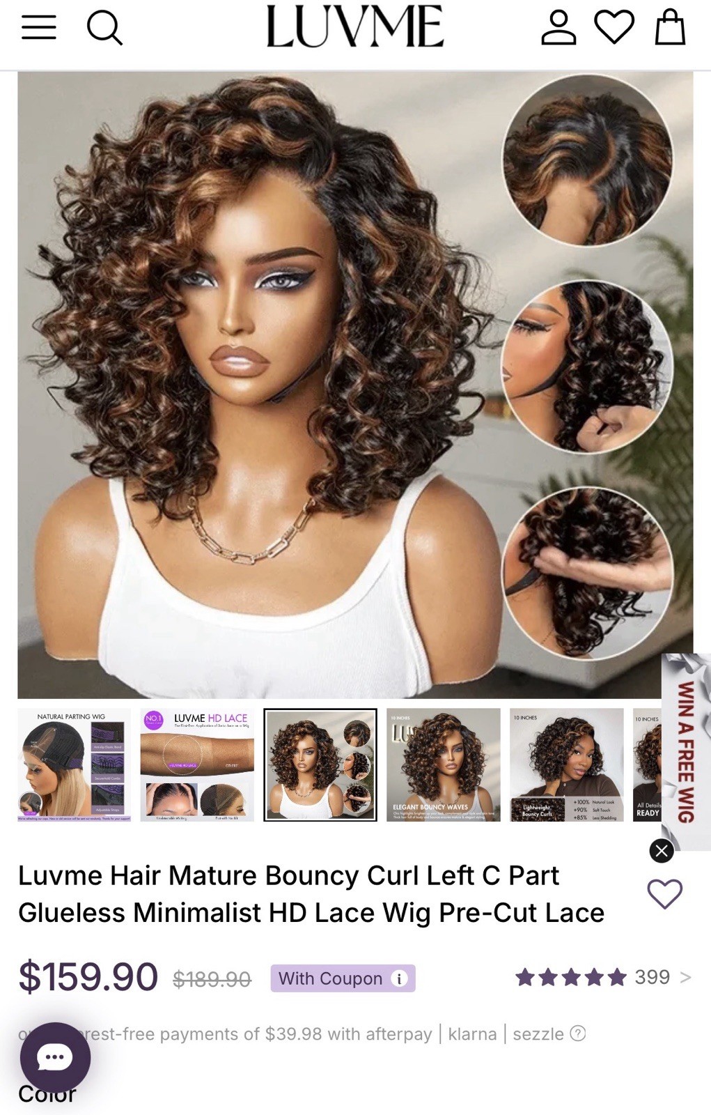 Curly Lace Front Wig with Adjustable Straps Black Brown Highlight HUMAN HAIR